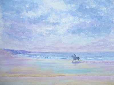 Hore on beach in watercolour