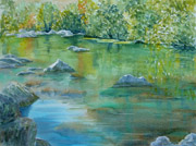 watercolour painting, Golden Pond